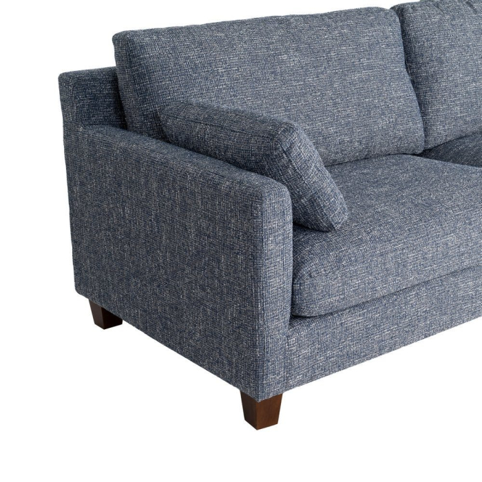 Canapea 3 locuri albastru din stofă cu picioare din lemn [6]