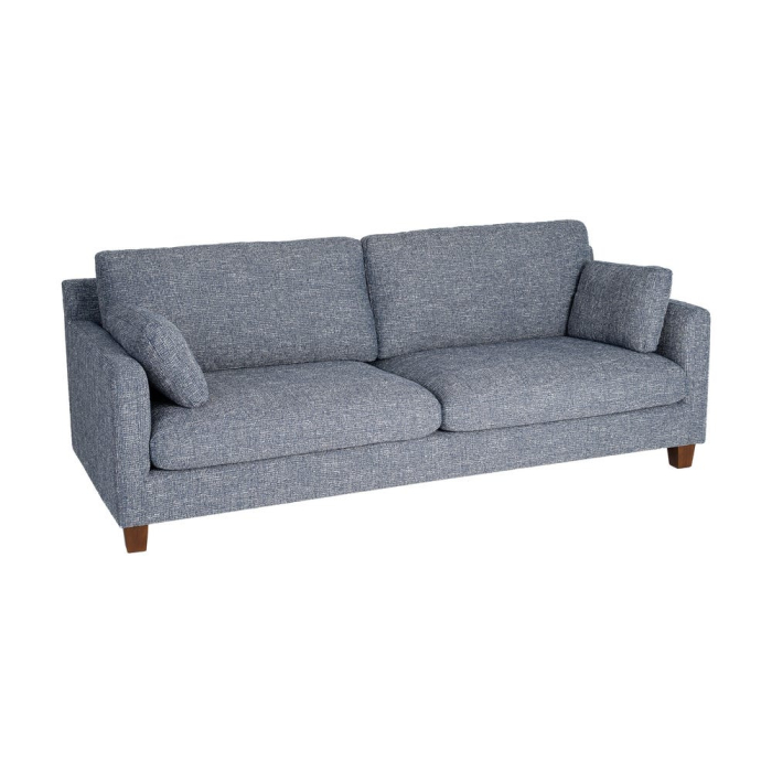 Canapea 3 locuri albastru din stofă cu picioare din lemn [2]