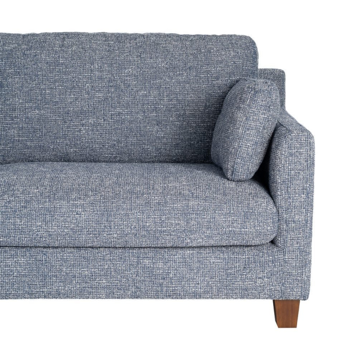 Canapea 3 locuri albastru din stofă cu picioare din lemn [7]