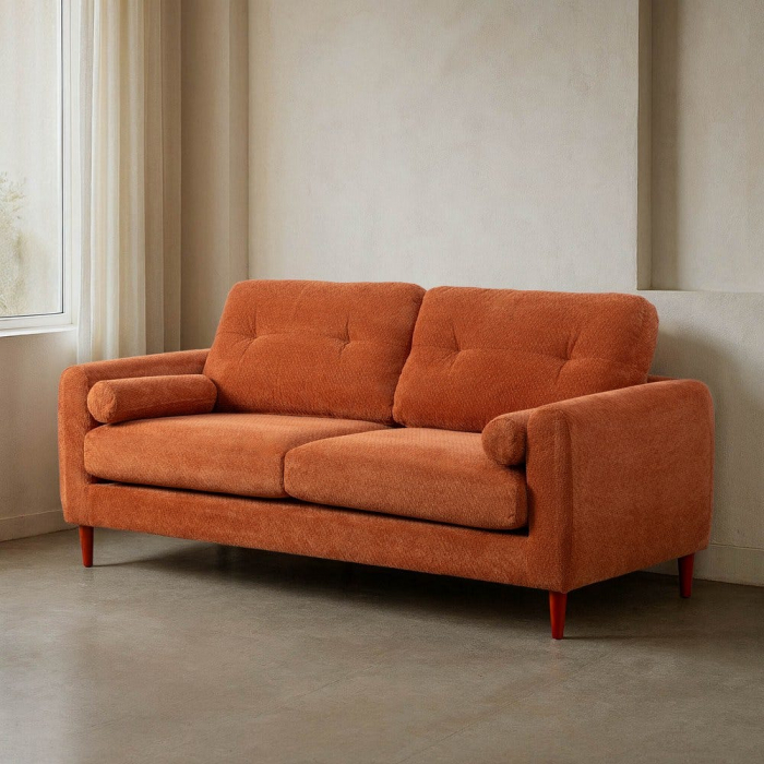Canapea 3 locuri cărămiziu teracotă din stofă cu design modern [1]