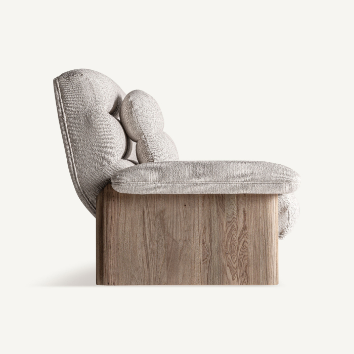 Canapea din lemn de ulm maro si stofa bej JACQUARD 235x100x85 cm [3]