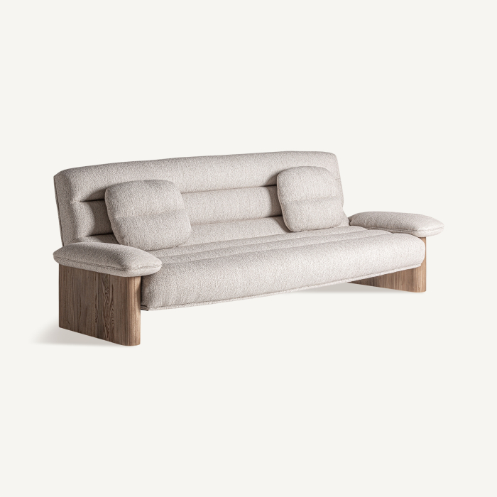 Canapea din lemn de ulm maro si stofa bej JACQUARD 235x100x85 cm [2]