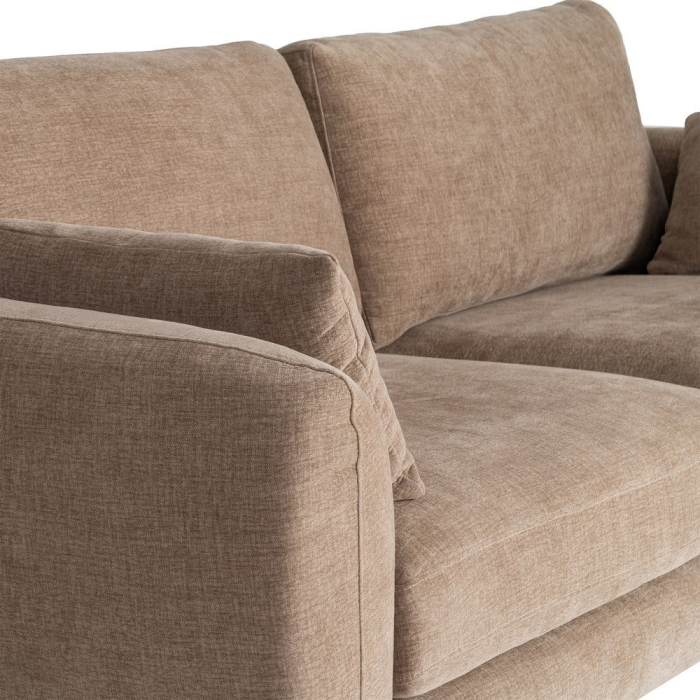 Canapea 3 locuri maro deschis din stofă cu picioare metalice [6]