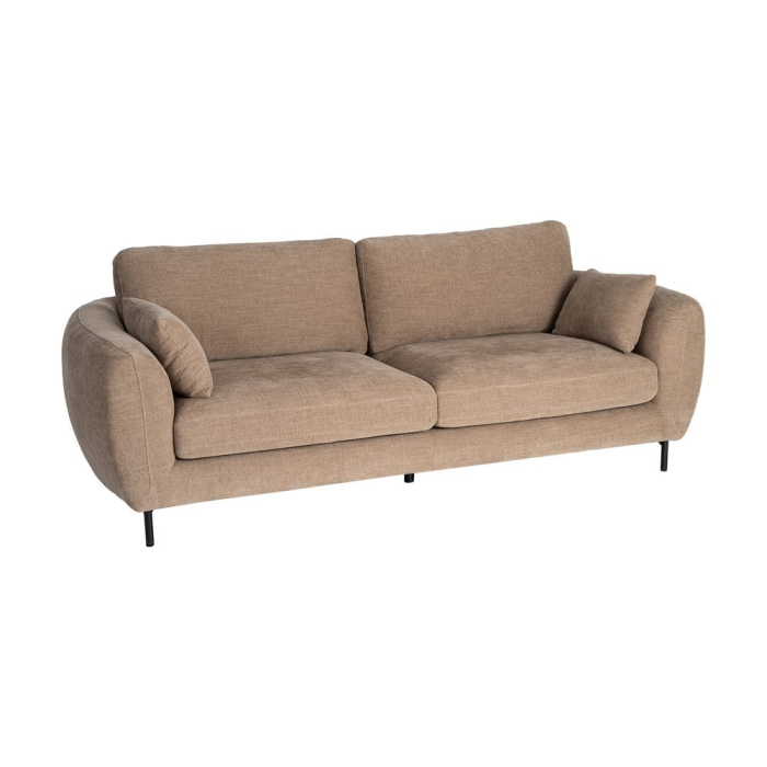 Canapea 3 locuri maro deschis din stofă cu picioare metalice [2]