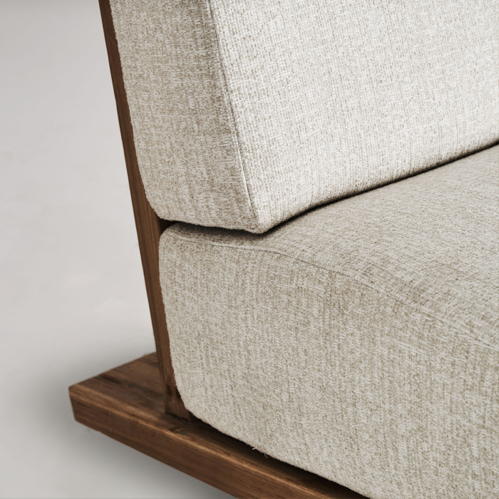 Canapea 4 locuri exterior HoReCa din lemn de tec reciclat cu stofă crem hidrofugă [6]