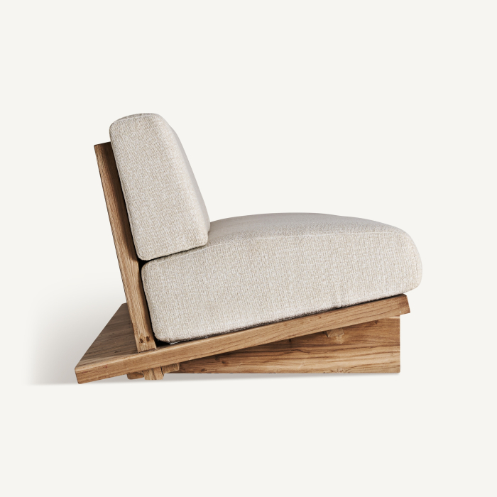 Canapea 4 locuri exterior HoReCa din lemn de tec reciclat cu stofă crem hidrofugă [3]