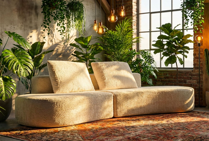 Canapea alba din stofa boucle pentru living si HORECA 238x92x78 cm [10]