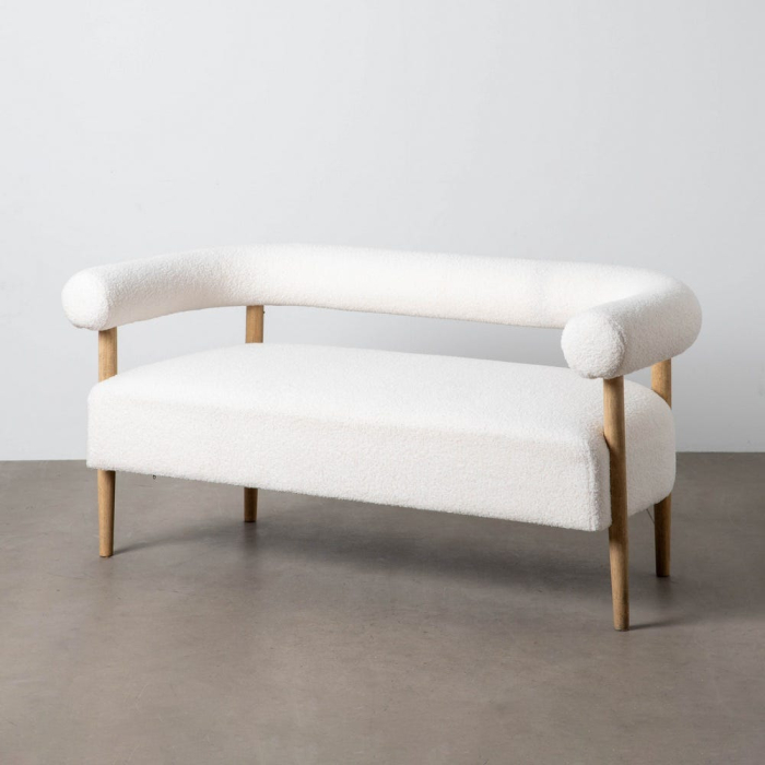 Canapea albă din stofă și lemn cu spătar rotunjit în stil japandi [7]