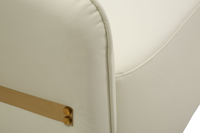 Canapea albă tapițată cu design curbat și detalii aurii design modern [7]