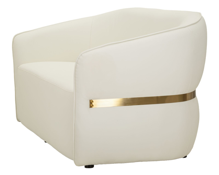 Canapea albă tapițată cu design curbat și detalii aurii design modern [3]