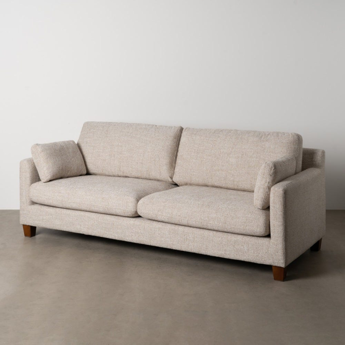 Canapea bej cu 3 locuri din stofă texturată și picioare din lemn [13]