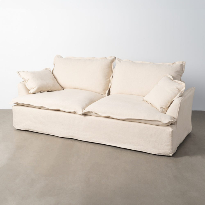 Canapea bej cu 3 locuri tapitată din stofă naturală [2]