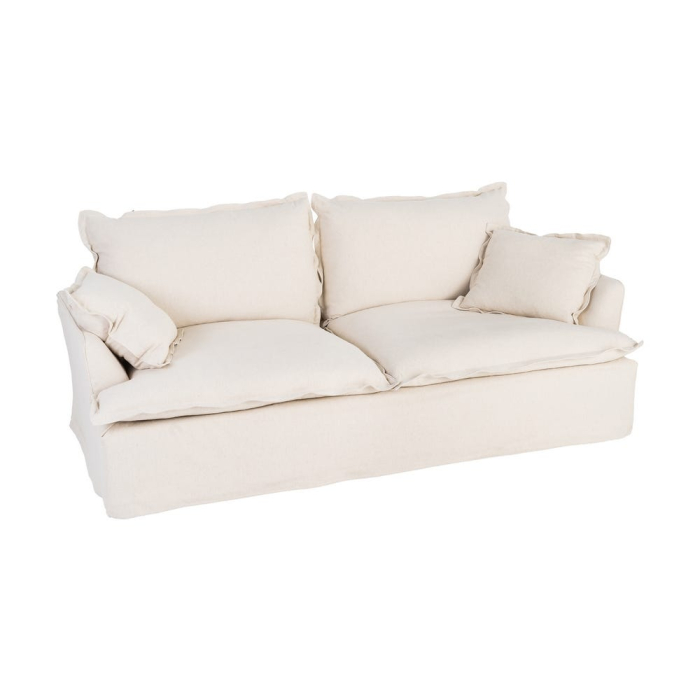 Canapea bej cu 3 locuri tapitată din stofă naturală [3]