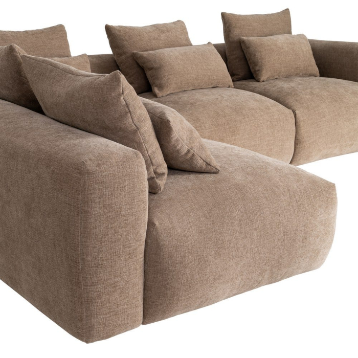 Canapea colțar bej din stofă cu șezlong stânga și structură amplă [8]