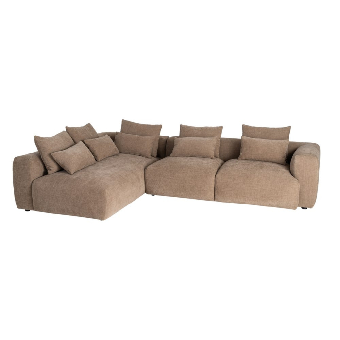 Canapea colțar bej din stofă cu șezlong stânga și structură amplă [3]