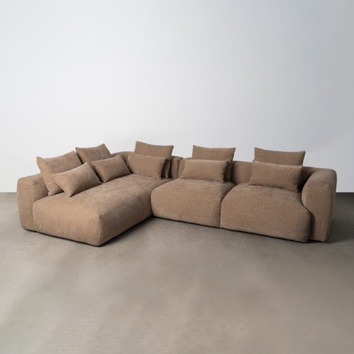 Canapea colțar bej din stofă cu șezlong stânga și structură amplă [2]