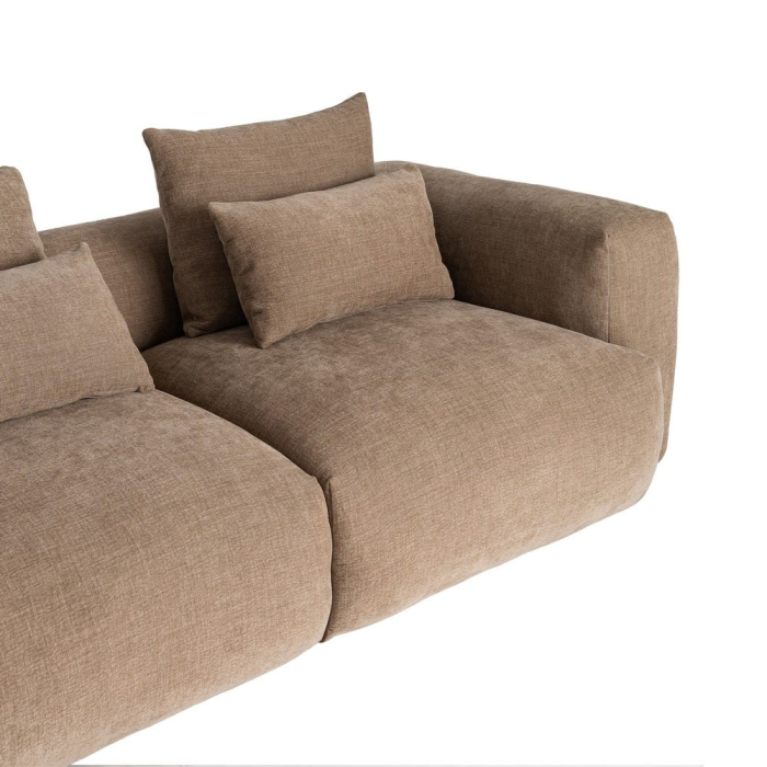 Canapea colțar bej din stofă cu șezlong stânga și structură amplă [6]