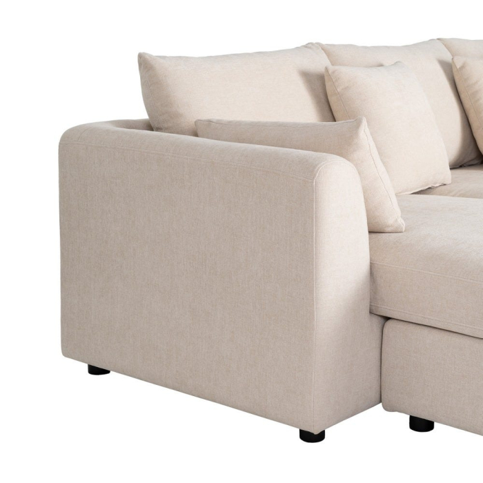 Canapea colțar crem din stofă cu șezlong reversibil și perne detașabile [6]