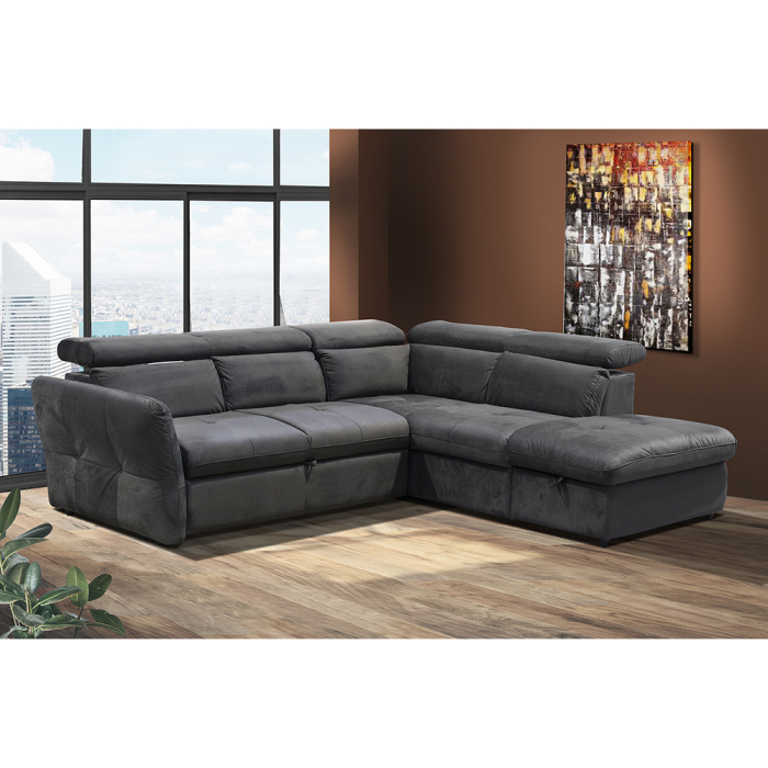 Canapea colțar extensibilă dreapta cu ladă depozitare din chenille gri cărbune Easy Clean MONSERAT [3]