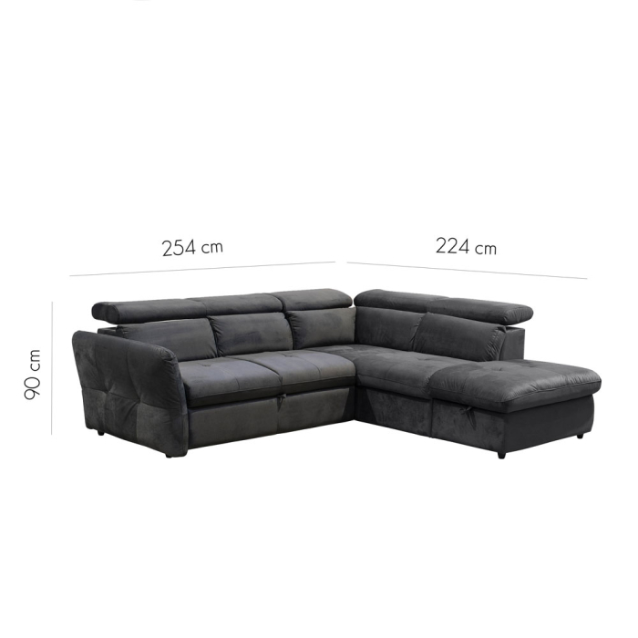 Canapea colțar extensibilă dreapta cu ladă depozitare din chenille gri cărbune Easy Clean MONSERAT [10]