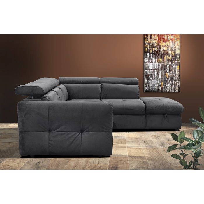 Canapea colțar extensibilă dreapta cu ladă depozitare din chenille gri cărbune Easy Clean MONSERAT [5]