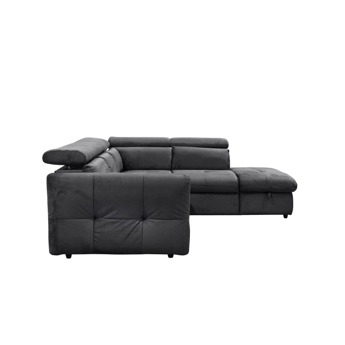 Canapea colțar extensibilă dreapta cu ladă depozitare din chenille gri cărbune Easy Clean MONSERAT [7]