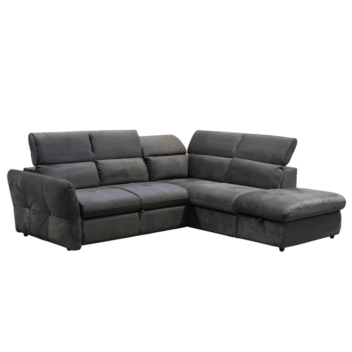 Canapea colțar extensibilă dreapta cu ladă depozitare din chenille gri cărbune Easy Clean MONSERAT [8]