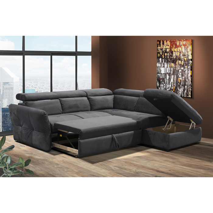 Canapea colțar extensibilă dreapta cu ladă depozitare din chenille gri cărbune Easy Clean MONSERAT [2]