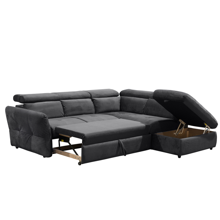 Canapea colțar extensibilă dreapta cu ladă depozitare din chenille gri cărbune Easy Clean MONSERAT [6]