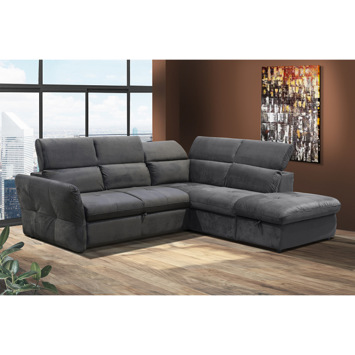 Canapea colțar extensibilă dreapta cu ladă depozitare din chenille gri cărbune Easy Clean MONSERAT [4]