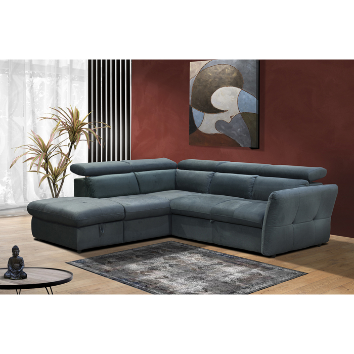 Canapea colțar extensibilă stânga cu ladă depozitare din chenille petrol Easy Clean MONSERAT [3]