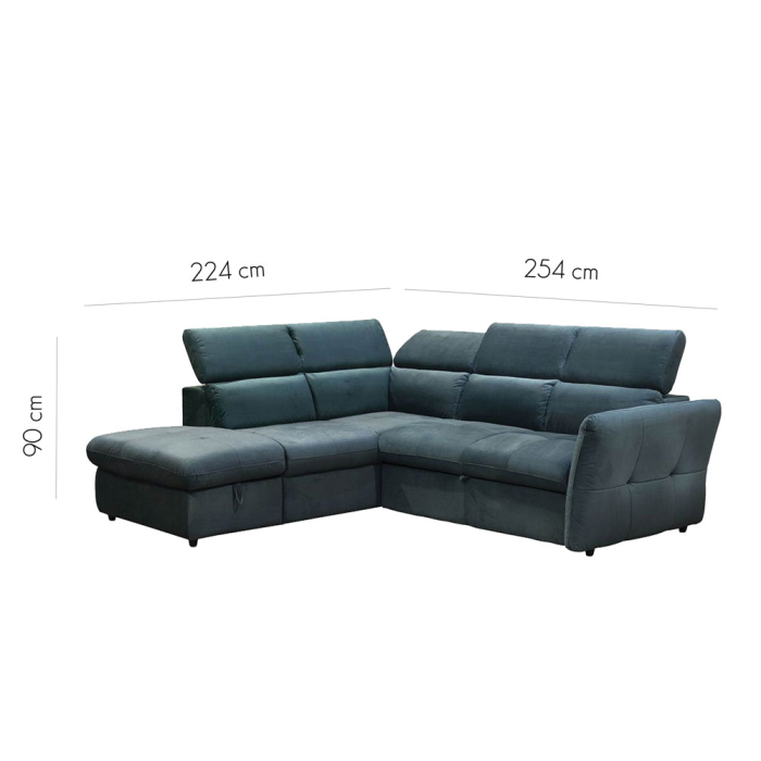 Canapea colțar extensibilă stânga cu ladă depozitare din chenille petrol Easy Clean MONSERAT [10]