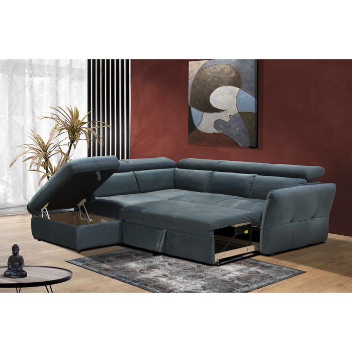 Canapea colțar extensibilă stânga cu ladă depozitare din chenille petrol Easy Clean MONSERAT [2]