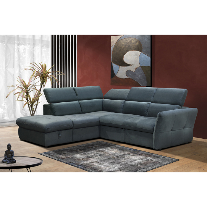 Canapea colțar extensibilă stânga cu ladă depozitare din chenille petrol Easy Clean MONSERAT [4]