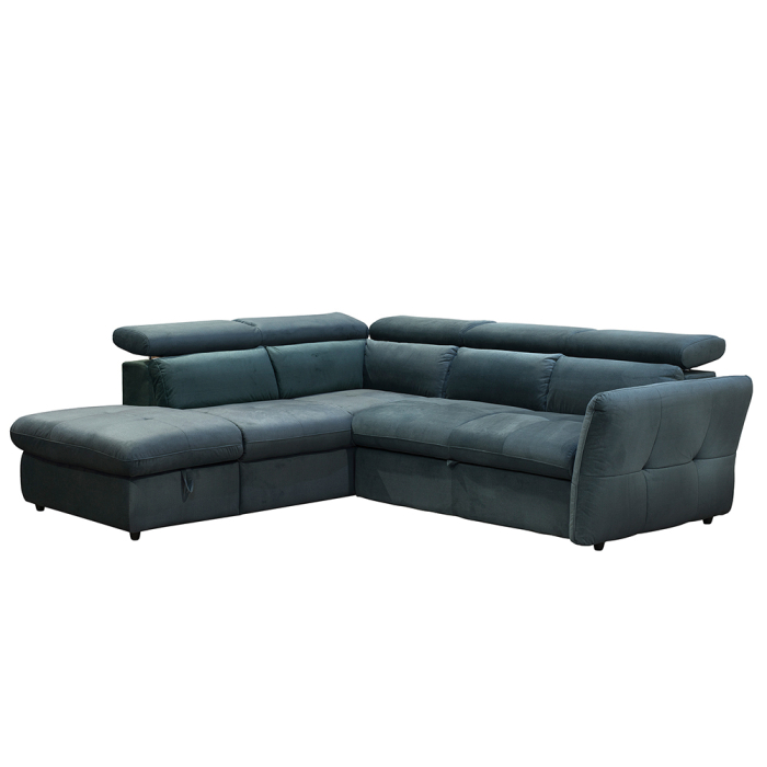 Canapea colțar extensibilă stânga cu ladă depozitare din chenille petrol Easy Clean MONSERAT [6]