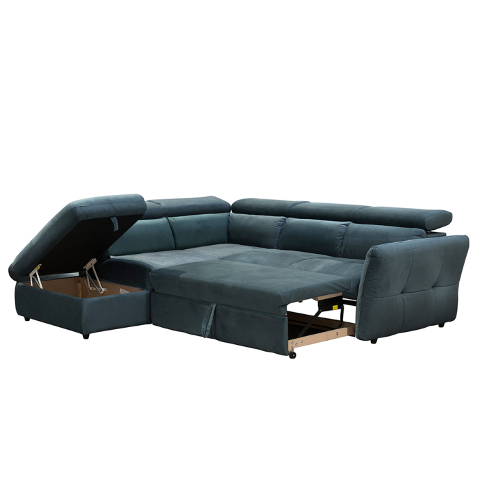 Canapea colțar extensibilă stânga cu ladă depozitare din chenille petrol Easy Clean MONSERAT [7]