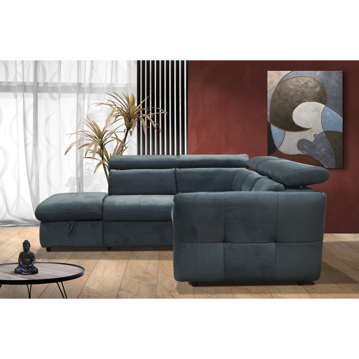Canapea colțar extensibilă stânga cu ladă depozitare din chenille petrol Easy Clean MONSERAT [5]