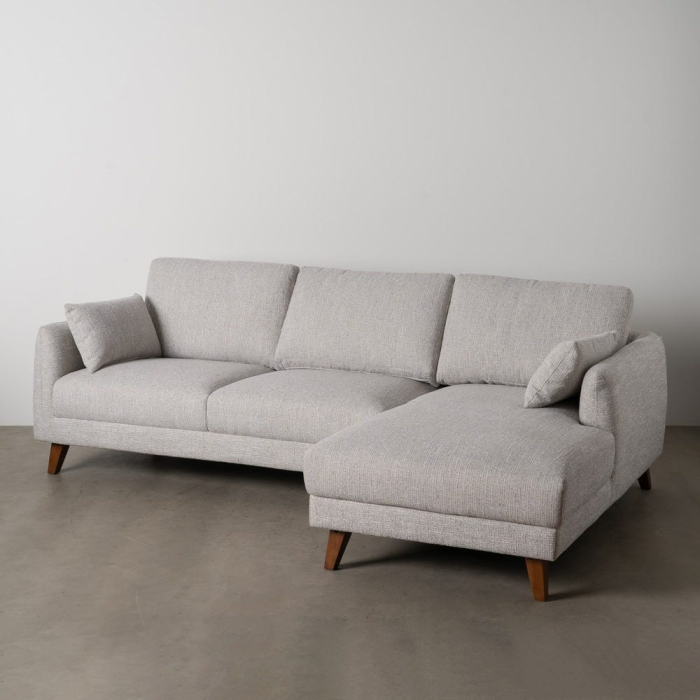 Canapea colțar gri din stofă și lemn [15]