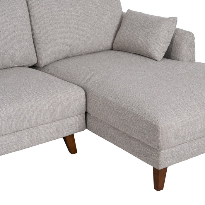 Canapea colțar gri din stofă și lemn [6]