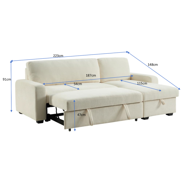 Canapea colțar reversibil extensibilă din stofă chenille albă [5]