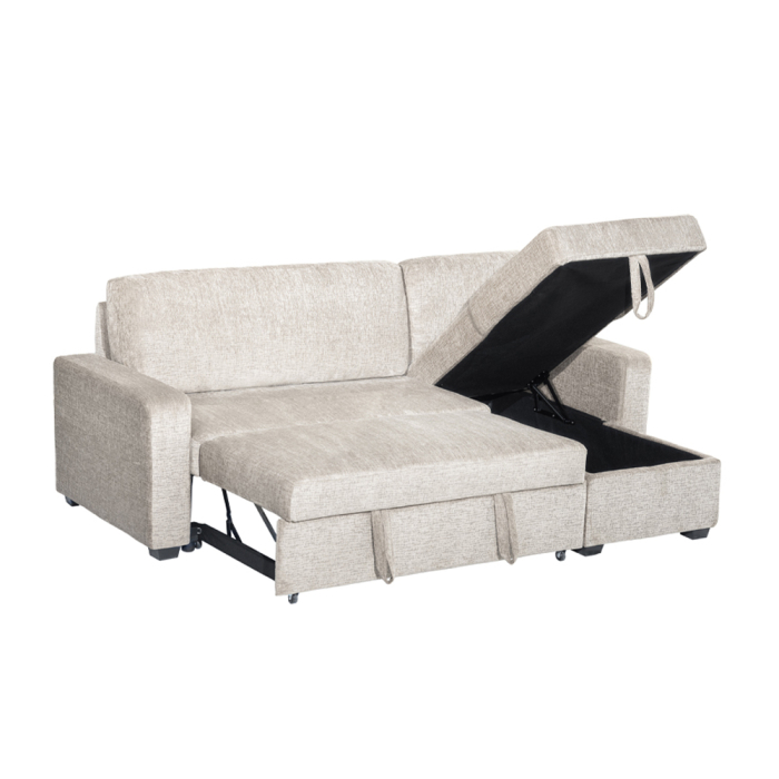 Canapea colțar reversibil extensibilă din stofă chenille albă [4]