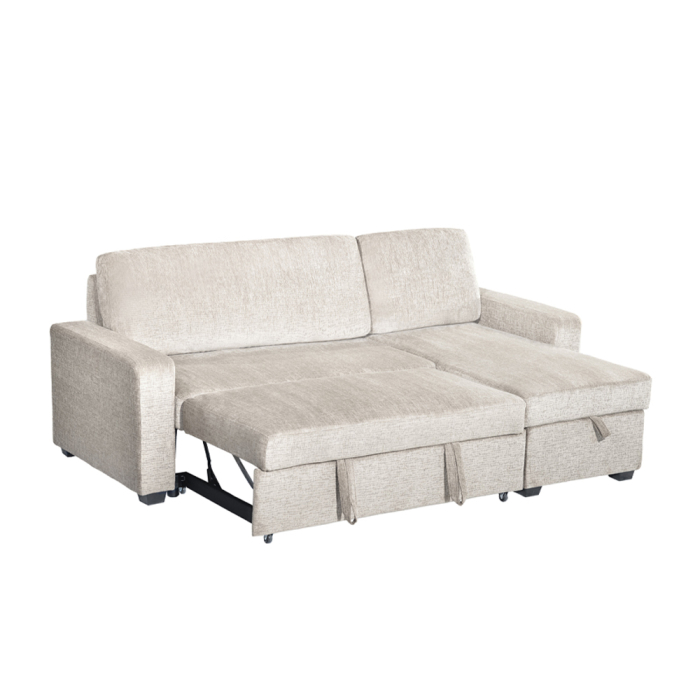 Canapea colțar reversibil extensibilă din stofă chenille albă [2]