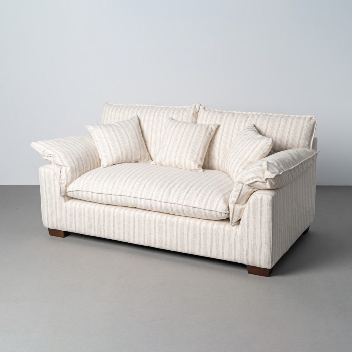 Canapea crem cu 2 locuri tapitată din stofă cu dungi fine [2]