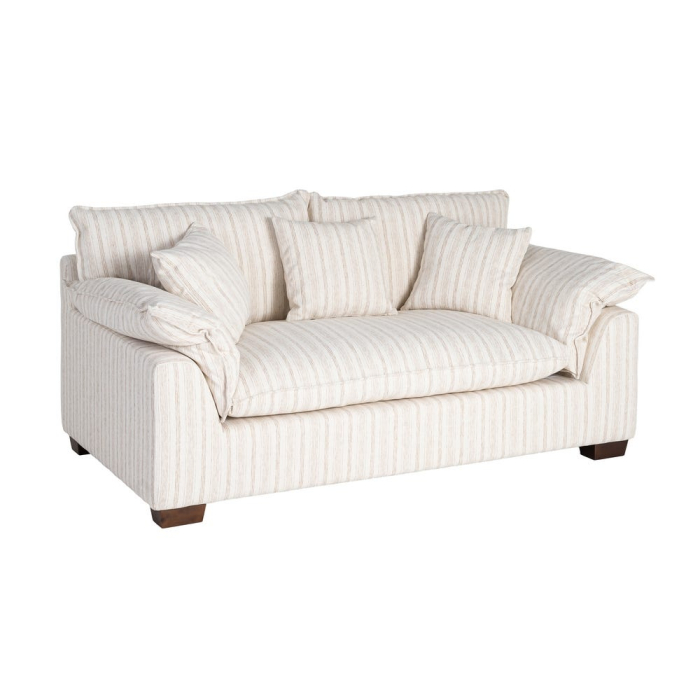 Canapea crem cu 2 locuri tapitată din stofă cu dungi fine [3]