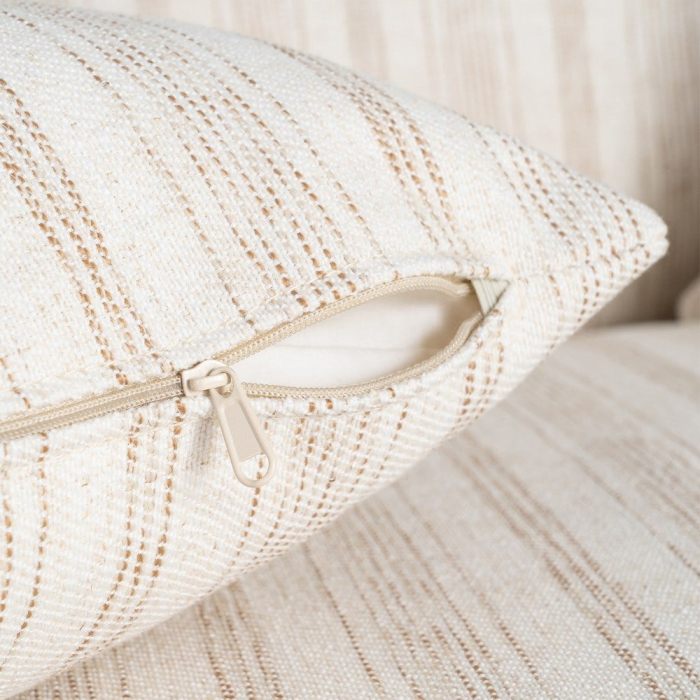 Canapea crem cu 2 locuri tapitată din stofă cu dungi fine [10]