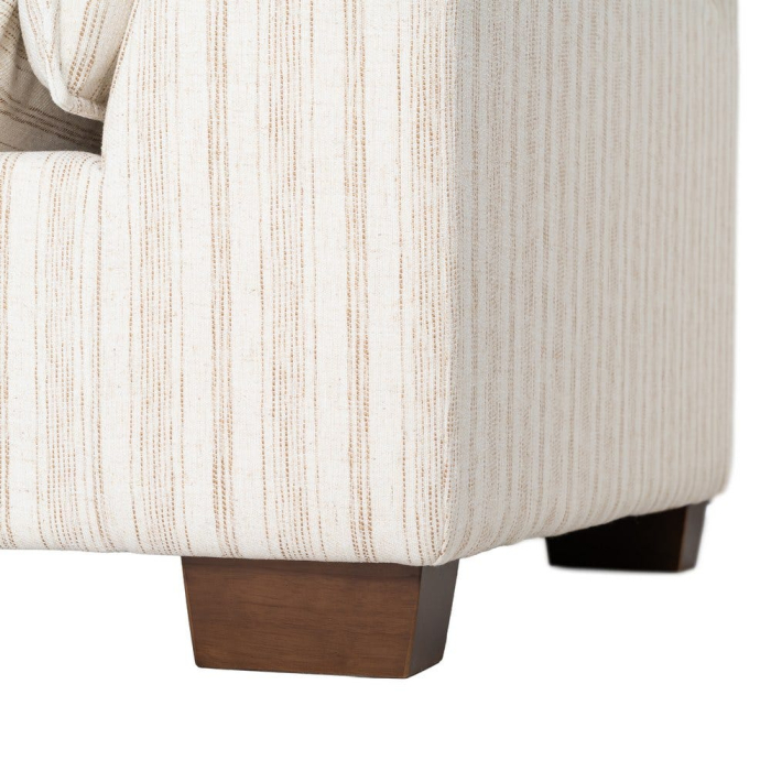 Canapea crem cu 4 locuri tapitată din stofă cu dungi fine [11]