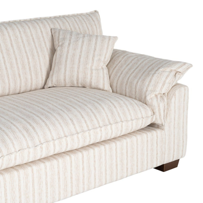 Canapea crem cu 4 locuri tapitată din stofă cu dungi fine [6]