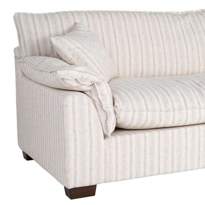 Canapea crem cu 4 locuri tapitată din stofă cu dungi fine [7]