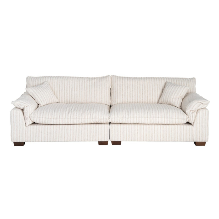 Canapea crem cu 4 locuri tapitată din stofă cu dungi fine [4]