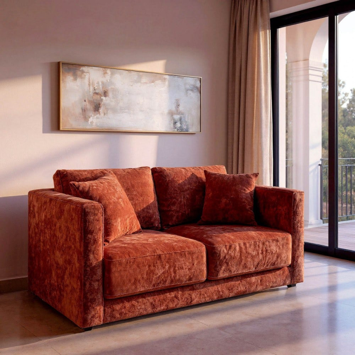 Canapea 2 locuri teracotă – canapea din stofă modern minimalist [1]